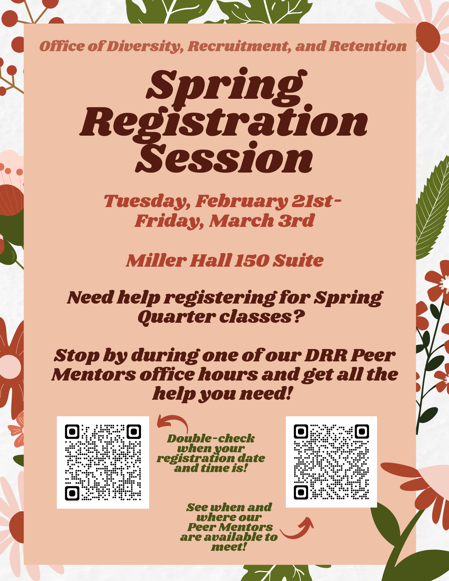 Flyer for Spring Registration Session event. Flower border.