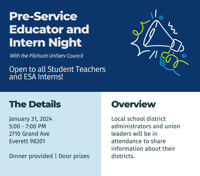 WEA flyer titled "Pre-Service Educator and Intern Night"