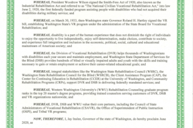 Smith-Fess Act Proclamation document from the State of Washington