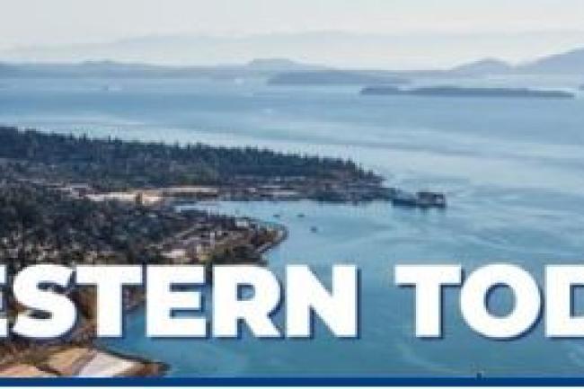 Western Today news logo featuring birds-eye view of Bellingham Bay
