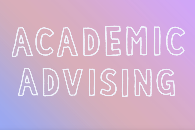 The words "Academic Advising" written in white on a purple and orange gradient background