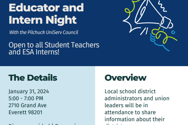 WEA flyer titled "Pre-Service Educator and Intern Night"