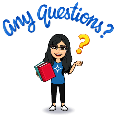 bitmoji of a mentor with text "any questions?"